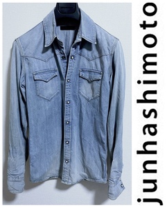 定価27,500円junhashimotoジュンハシモトSHT032 DENIM WESTERN SHIRTS インディゴWASHデニムシャツwjkAKMカルペディエム1piuBACKLASH