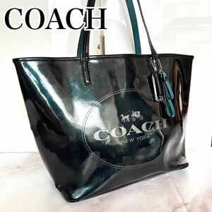 《正規品》【COACH 】コーチ　トートバッグ　黒　エナメル調