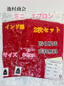 エプロン キャンバス ミニ 無地 着丈60cm [5394-02] (レッド) 前掛け　家事　食事　2枚セット　リネン