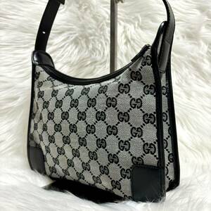 【1円スタート】GUCCI グッチ GGキャンバス ワンショルダーバッグ グレー×ブラック001.4206 001988 キャンバス　レザー