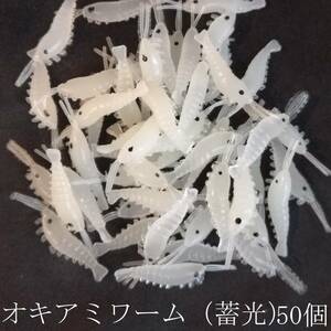 オキアミワーム 大量 50個セット エビワーム シュリンプ 蛍光 夜釣り 蓄光 アジング サビキ 穴釣り メバル カサゴ ソイ 格安 激安 送料無料