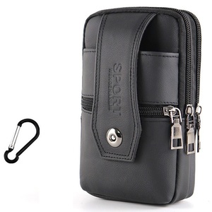  new goods original leather waist bag belt pouch hip bag double fastener mobile telephone pocket smartphone iPhone black black free shipping 