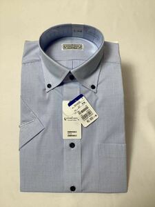 (未使用) STUART KENT // 形態安定 抗菌 防臭 半袖 ピンチェック柄 ボタンダウン シャツ・ワイシャツ (白×水色系) サイズ 37-S