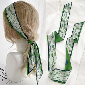 【BD-137】新品 シルク風 ネックスカーフ ヘアクセサリー リボン結び バックスカーフ サボテン