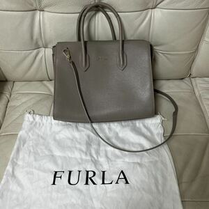  FURLA フルラ 2WAY ショルダーバッグ レディース ピン グレー　サッビア　レディース トートバッグ 中古美品トート牛革　送料込　