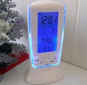 デジタル カレンダー 温度計 LED ディスプレイ バックライト 目覚まし時計 Aca261