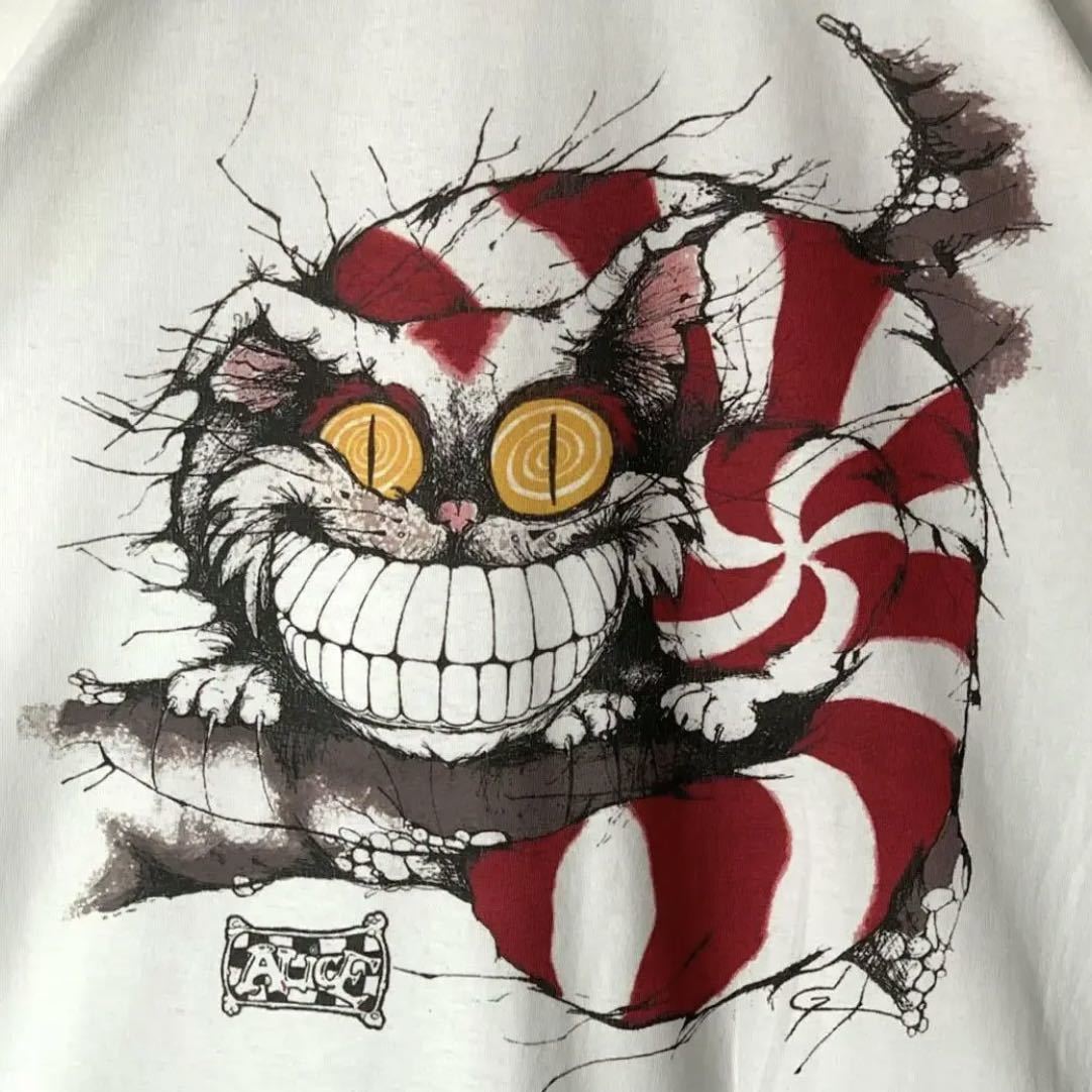 古着 90s 不思議の国のアリス チェシャ猫 ディズニー 半袖シャツ ホワイト 古着 90s 不思議の国のアリス チェシャ猫 ディズニー 半袖シャツ ホワイト