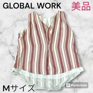 GLOBALWORK グローバルワーク　 ノースリーブ ストライプ　レッド　 ホワイト ブラック　Mサイズ　ゆったりめ