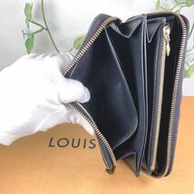 1円 LOUIS VUITTON ルイヴィトン 長財布 ラウンドファスナー ヴェルニ ジッピーウォレット シリアルSP5110 男女兼用 ブラック×青系_画像7