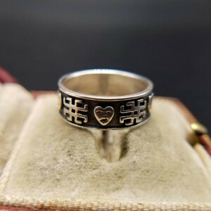  Heart .. pattern 925 silver Vintage band ring ring silver engraving retro piece .. jewelry YNN
