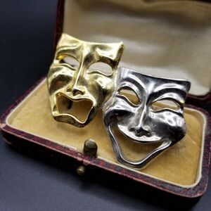 喜劇/悲劇の仮面 ツーフェイス ヴィンテージ ブローチ シルバー/ゴールド 2トーン ソックとバスキン Theatre Mask AJH