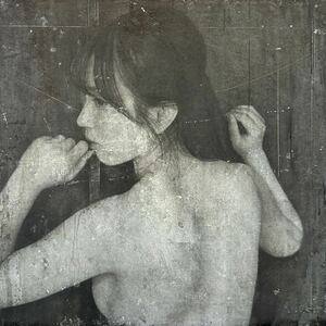 【真作】下村樹『 背中 』273mm×273mm 絵画　リアリズム　写実画　ミクストメディア　drawing美人画　本人出品　信作保証します