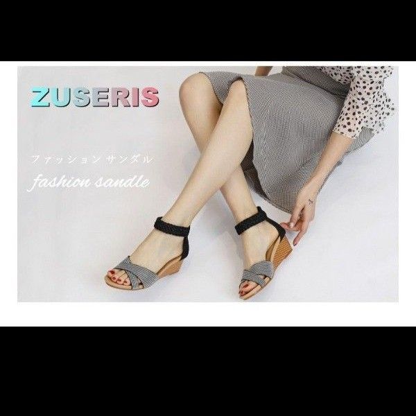 ZUSERIS レディース サンダル 厚底 ヒール5cm オープントゥ 大きいサイズ