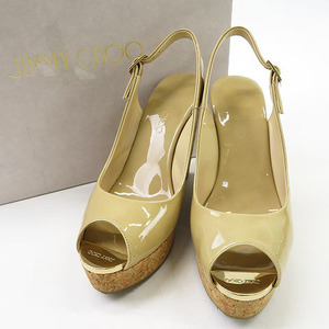 JIMMY CHOO　パテントレザー　バックストラップ　コルクウェッジソール　11mm　EU36　　Made In Italy　　美品　中古品