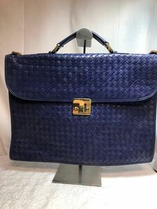 【#kk】ボッテガヴェネタ ハンドバッグ ビジネスバッグ レザー ブルー BOTTEGA VENETA 青 鞄 本革 