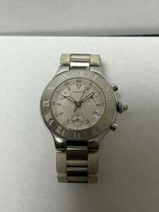  Cartier Must 21 Chronoscaph 2424 QZ white face Date chronograph men's wristwatch 
