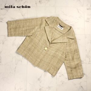 美品 mila schon ミラ・ショーン シルク リネン テーラードカジュアルジャケット ツイード 七分袖 レディース ブラウン サイズ40*PC1175