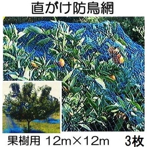 (3枚セット) 果樹用 直がけ防鳥網 1000d 20mm目 12ｍ×12ｍ 強力防鳥網 果樹すっぽり防鳥ネット (zmzs)