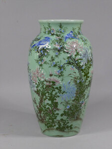 Edo -Meiji Era [Furuso Ware] CITE -Porcelain Picture Bird Bringing Big Vase Высота 47.5㎝