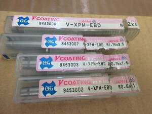 NT043014　OSG　Vコーティングエンドミル V-XPM-EBD　R0.5×1(1本)　R0.75×1.5(1本)　R1.75×3.5(1本)　R2×4(1本) 合計4本セット 中古品