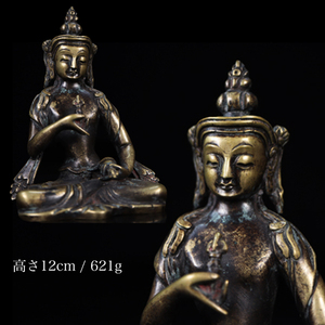 ◆雅◆ 仏教美術 チベット仏像 李朝 高麗仏 座像 高さ12cm 時代物 銅製 置物 唐物 /BOA.24.4 [I30.4] PX1