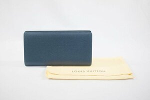 ◎ 中古品 LOUIS VUITTON ルイヴィトン M30662 タイガ ポルトフォイユ ブラザ 二つ折り長財布 レザー ブルー 財布 メンズ イニシャル入り