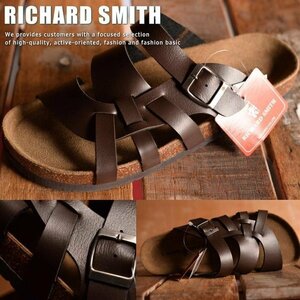 RICHARD SMITH PU レザー クロスベルト カジュアル サンダル メンズ 7961 ダークブラウン M 25.0～25.5cm / 新品 1円 スタート