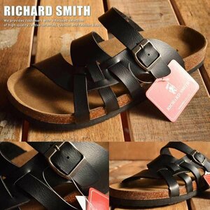 RICHARD SMITH PU кожа Cross ремень casual сандалии мужской 7961 черный L 26.0~26.5cm / новый товар 1 иен старт 