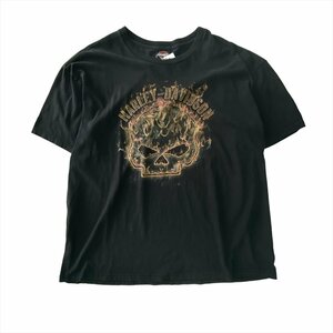 ハーレーダビッドソン Tシャツ 半袖 ブラック Harley-Davidson 古着 メンズ XXL USA製 ドクロ バイク クリーニング済み