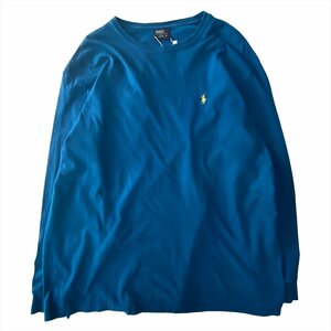 ポロ ラルフローレン Tシャツ 長袖 ブルー POLO Ralph Lauren 古着 メンズ XL ロンT ワンポイント 刺繍ロゴ クリーニング済み