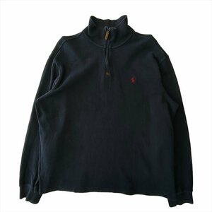 ポロ ラルフローレン ニット セーター ネイビー POLO Ralph Lauren 古着 メンズ L ドライバーズニット ハーフジップ クリーニング