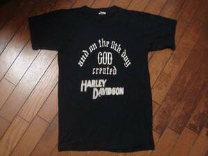 ビンテージ 70s HARLEY DAVIDSON ハーレーダビッドソン Tシャツ S 聖書 GOD 黒 古着