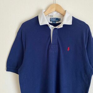 US企画 ラルフローレン 鹿の子 半袖 ポロシャツ ラガーシャツ ステンシル POLO RALPH LAUREN ネイビー