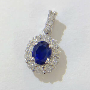 ★ Новый неиспользованный ★ Pt900 Natural Sapphire 0,36CT Natural Diamond 0,24CT Подвеска Top 1,2 г