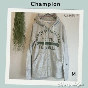 希少サンプル品》チャンピオン　Champion　プリントロゴ　フード付きパーカーM レア物　グレー　