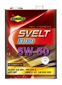 送料無料！　SUNOCO　SVELT EURO　スノコ　スヴェルト ユーロ　5W-50　A3/B4　SP　Full Synthetic（エステル配合）　20L缶　エンジンオイル
