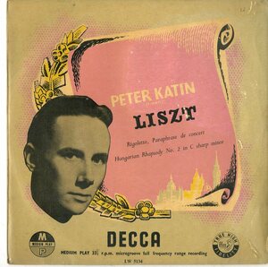 A00501129/10インチ/ピーター・ケイティン(Pf)「Liszt / Rigoletto Paraphrase De Concert (LW-5134)」