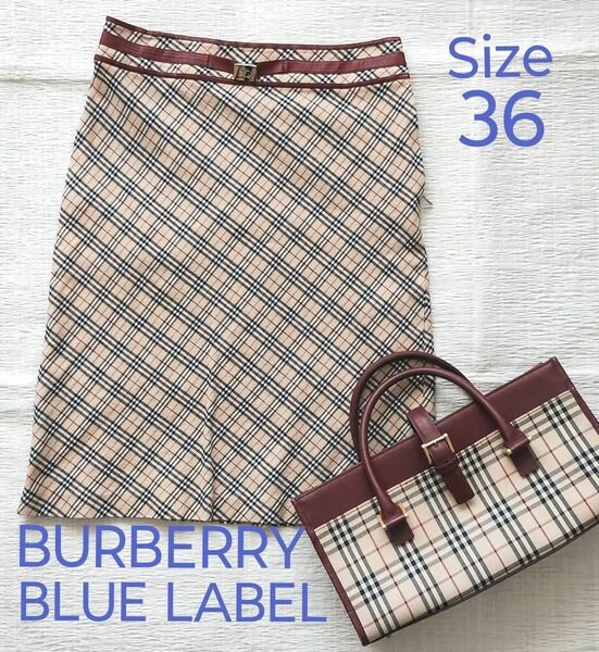 BURBERRY　バーバリー　ブルーレーベル　ノバチェック　ストレッチコットン　タイトスカート　ボックススカート　三陽　美品　