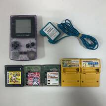 ＃６９０２【GAME-BOY COLOR AC-ADAPTER カセット５個付きセット 通電確認済み GB ゲームボーイ カラー クリア レトロゲーム 長期保管品】_画像1