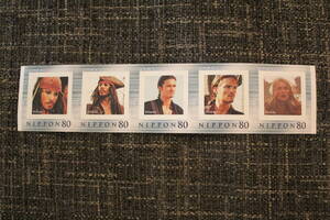 未使用！Disney　パイレーツオブカリビアン 80円切手×5枚 シール切手 ジョニーデップ 