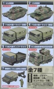 美品 全7種 チビスケ 陸上自衛隊車両 90式戦車 10式戦車 73式大型トラック 高機動車 120mm追撃砲 自衛隊員 CHIBISCALE ジオラマ エフトイズ