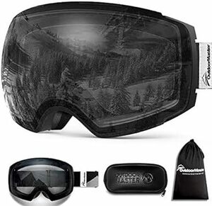 [OutdoorMaster] スキーゴーグル 両層磁気レンズ レンズ着脱可 UV紫外線カットメガネ対応 ケース付き 曇り止め 1