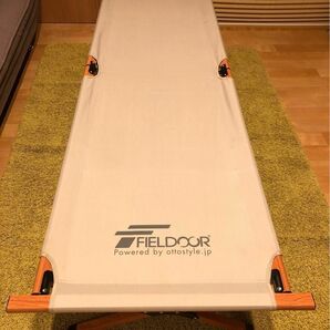 FIELDOOR フィールドア　アウトドアコット　　ライトグレー ×木目調　耐荷重180kg アルミ　コット