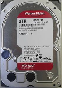 4TB WesternDigital WD Red 4TB WesternDigital WD Red WD40EFAX/3.5inch/SATA/高耐久性/高速/NASware 3.0/2020/不良セクタなし_D50L13FE