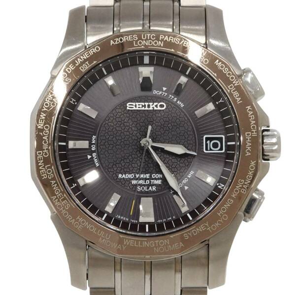 SEIKO セイコー ブライツ ワールドタイムソーラー電波時計 SAGZ031メンズ チタン 中古