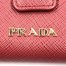 【中古】PRADA レタリングメタルロゴ クロスハッチ サフィアーノウォレット レッド R-B　プラダ[240024462216]_画像7