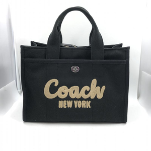 【中古】COACH トートキャリーオール キャンバス バッグ チェーン刺繍 ブラック J2357-CP158 コーチ 2WAY [240024464737]