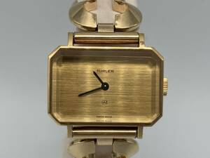  Junk [ precision un- stability / not covered by guarantee ]TULRER square wristwatch hand winding Gold face chu-la- Vintage antique 