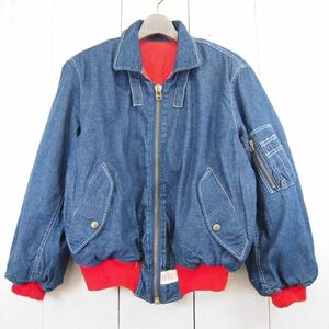 80s 90s PINK HOUSE Pink House lining quilting cotton inside Denim jacket blouson 