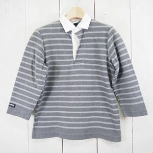 カナダ製 バーバリアン BARBARIAN RUGBY WEAR ボーダー柄 八分袖 ラガーシャツ/グレー/レディース